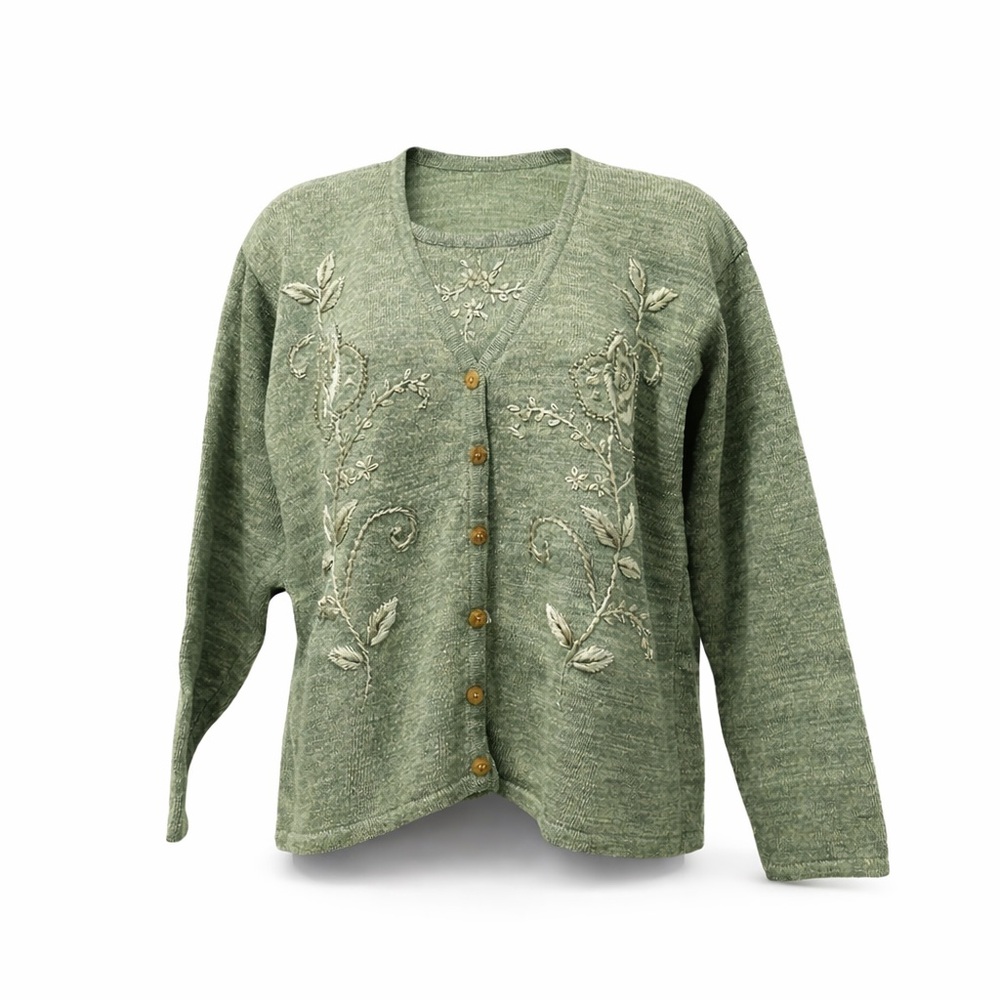 Shenanigans Sage Green Embroidered 2-in-1 Cardigan Sweater M